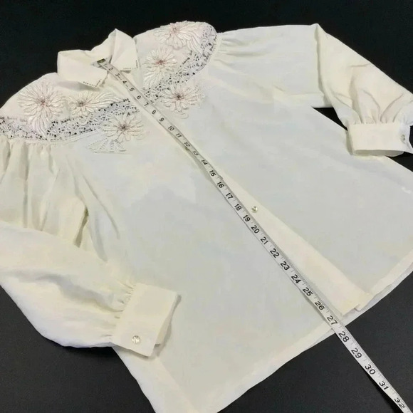 Mode More Womens Ivory Floral Lace Long SLeeve Sheer Blouse Size Large - Picture 8 of 12